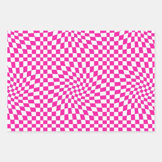 Retro Hot-Pink-Karo Warped Checkered Dorm Geschenkpapier Set (Vorderseite 3)