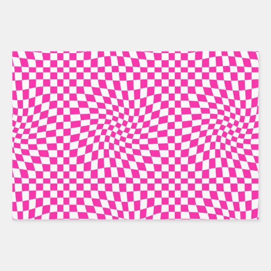 Retro Hot-Pink-Karo Warped Checkered Dorm Geschenkpapier Set (Vorderseite 2)