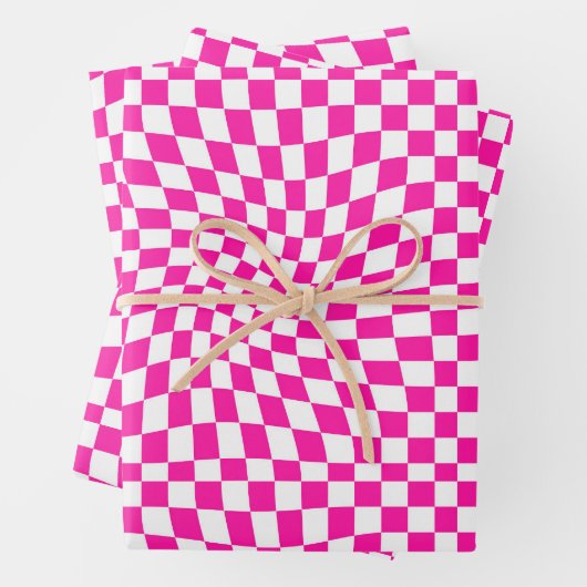 Retro Hot-Pink-Karo Warped Checkered Dorm Geschenkpapier Set (Beispiel)
