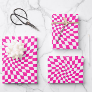 Retro Hot-Pink-Karo Warped Checkered Dorm Geschenkpapier Set