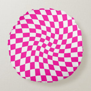 Retro Hot-Pink-Karo Warped Checkered Dorm Rundes Kissen