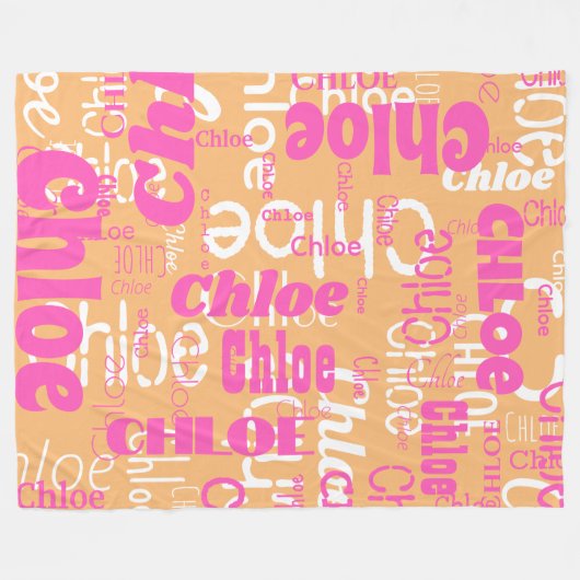 Retro Hot Pink Orange Individuelle Name Muster Mod Fleecedecke (Vorderseite (Horizontal))