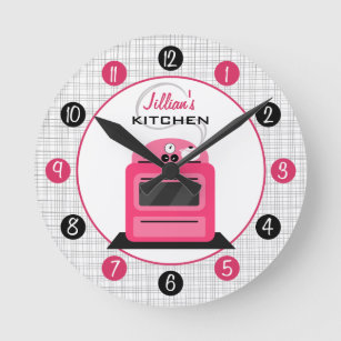 Retro Hot Pink Stove Personalized Kitchen Clock Runde Wanduhr