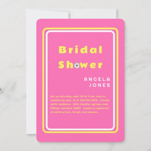 Retro Hot Pink/Yellow Daisis Brautparty Invi Einladung (Vorderseite)