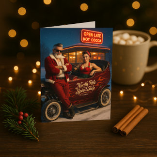 Retro Hot Rod Weihnachtsmann & Mrs. Claus Weihnach Feiertagskarte