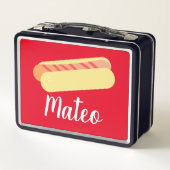 Retro Hotdog Ombre Streifen Kids Name Metall Brotdose (Rückseite)