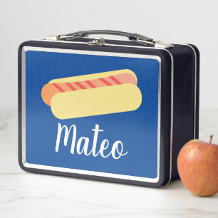 Retro-Hotdog-Ombre-Streifen Kinder Name Metall Brotdose