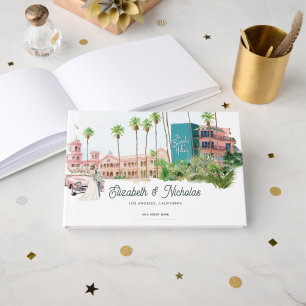 Retro Hotel Watercolor Veranstaltungsort Hochzeit Gästebuch