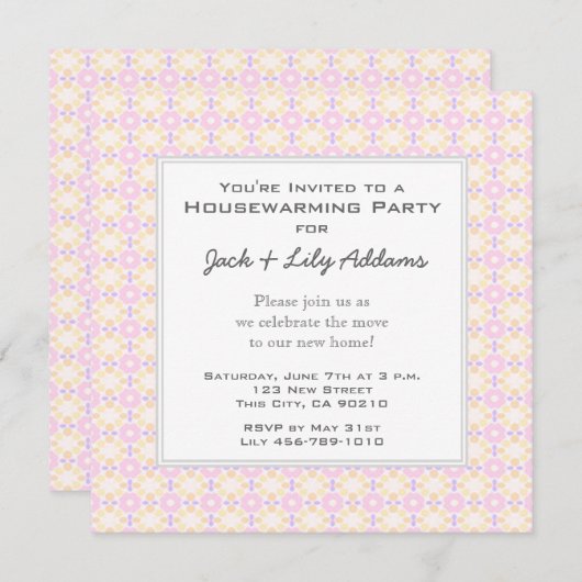 Retro Housewarming Einladung - Rosa und Gelb (Vorne/Hinten)