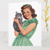 RETRO HOUSEWIFE CAT MAMA GREETKARTE KARTE (Gelbe Blume)