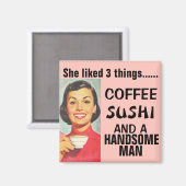 RETRO HOUSEWIFE FUNNY SUSHI MAGNET (Vorderseite/Rückseite)