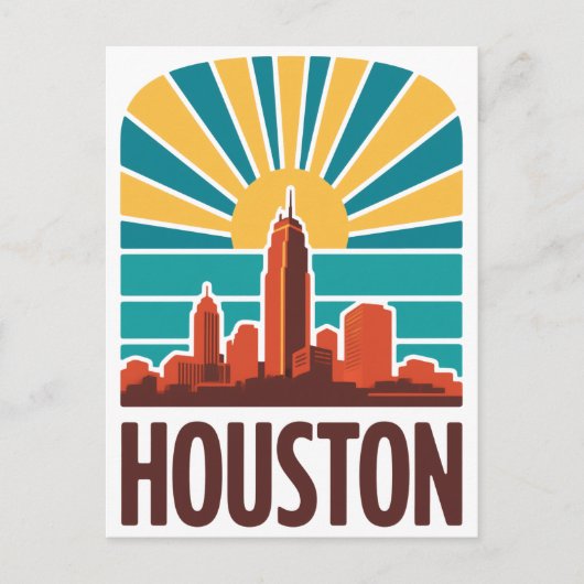 Retro Houston Skyline Sunset Graphic Postkarte (Vorderseite)