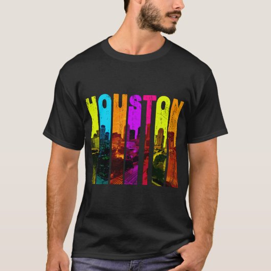Retro Houston Texas Cityscape Skyline T-Shirt (Vorderseite)