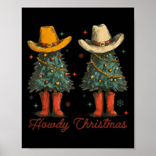 Retro Howdy Christmas Cowboy Christmas Tree Wester Poster