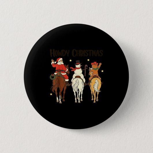 Retro Howdy Christmas Santa Snowman Gingerbread Ri Button (Vorderseite)