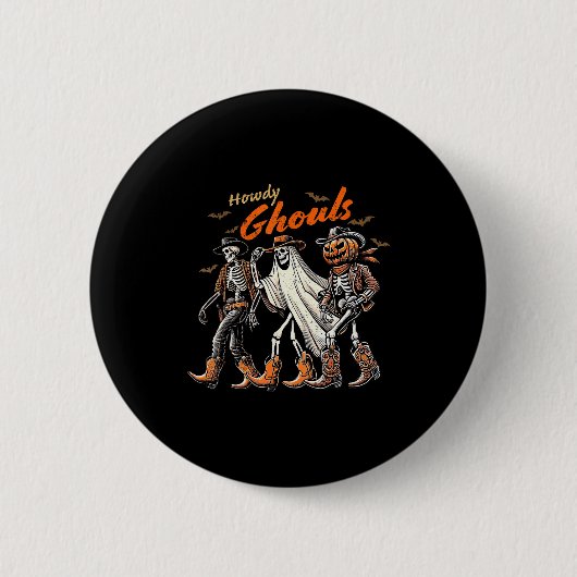 Retro Howdy Ghouls Skeleton Cowboy Western Rodeo H Button (Vorderseite)