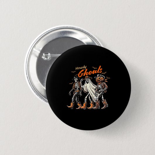 Retro Howdy Ghouls Skeleton Cowboy Western Rodeo H Button (Vorne & Hinten)