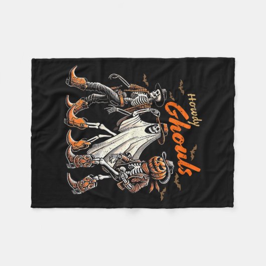 Retro Howdy Ghouls Skeleton Cowboy Western Rodeo H Fleecedecke (Vorderseite (Horizontal))