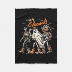 Retro Howdy Ghouls Skeleton Cowboy Western Rodeo H Fleecedecke