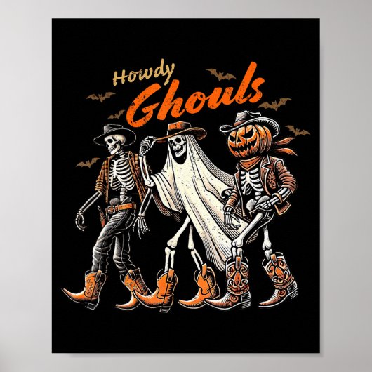 Retro Howdy Ghouls Skeleton Cowboy Western Rodeo H Poster (Vorne)