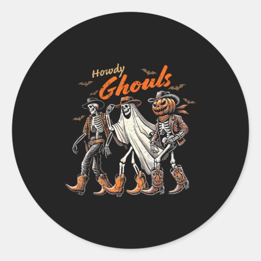 Retro Howdy Ghouls Skeleton Cowboy Western Rodeo H Runder Aufkleber (Vorderseite)