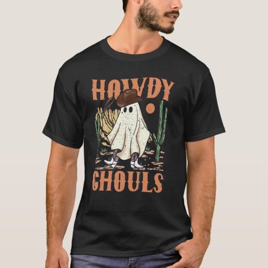 Retro Howdy Ghouls Western Halloween Ghost Spooky T-Shirt (Vorderseite)