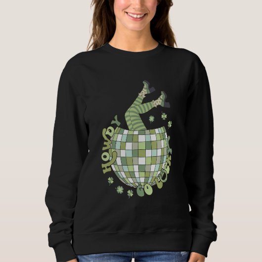 Retro Howdy Go Lucky St Patricks Day Disco Ball Lu Sweatshirt (Vorderseite)