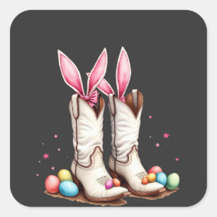 Retro Howdy Oaster Funny Cowboy Stiefel Ostereier Quadratischer Aufkleber