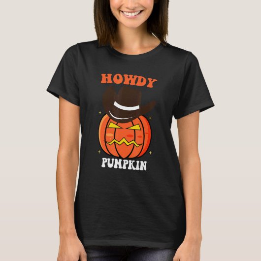 Retro Howdy Pumpkin Fall Autumn Western Halloween T-Shirt (Vorderseite)
