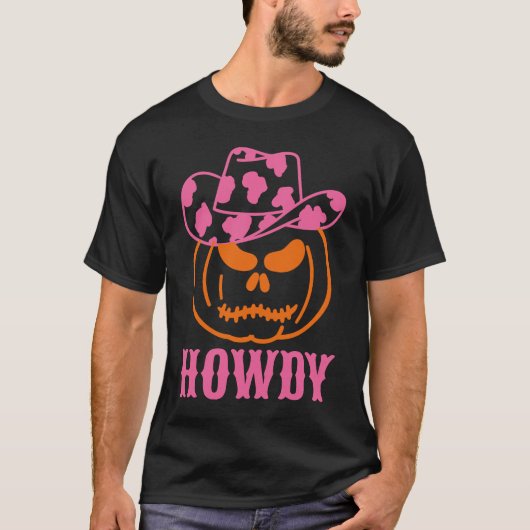 Retro Howdy Pumpkin Herbst Western Halloween T-Shirt (Vorderseite)