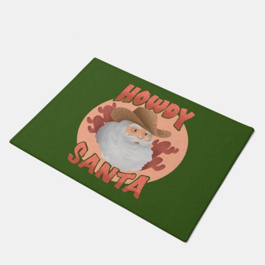 Retro Howdy Santa Rustic Cowboy Weihnachten Fußmatte (Schrägansicht)