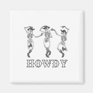 Retro Howdy Skeleton Cowgirl Dancing Cowboy Boots Magnet
