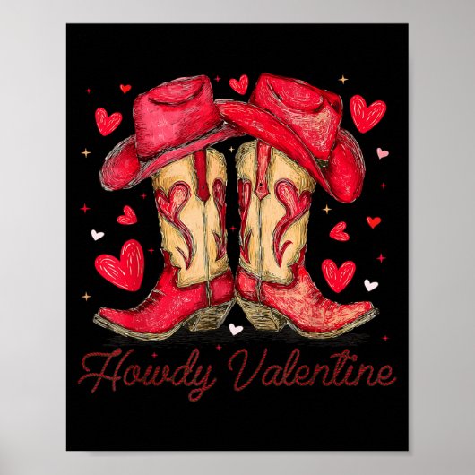 Retro Howdy Valentine Cowboy Boots Western Valenti Poster (Vorne)