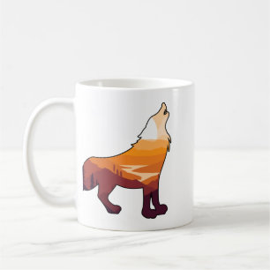 Retro Howling Wolf Landschaft Wilderness Sunset Kaffeetasse