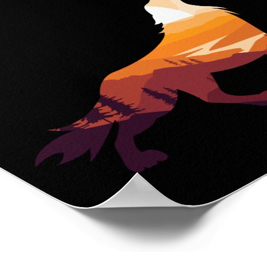 Retro Howling Wolf Landschaft Wilderness Sunset Poster (Ecke)