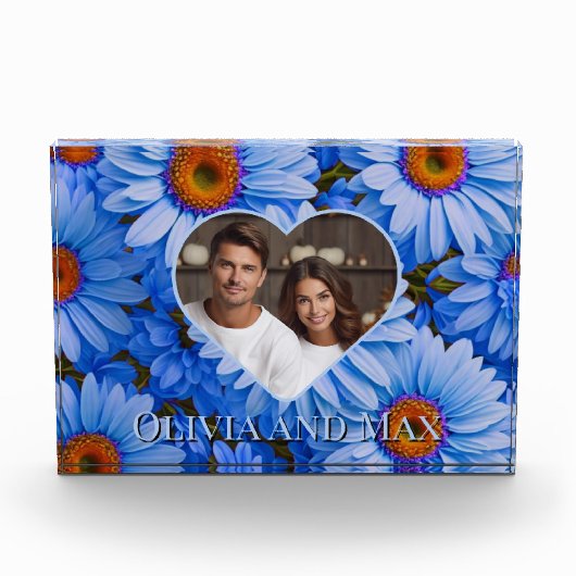 Retro hübsch Blue Blütenblauer Gänseblütenmuster Fotoblock (Vorderseite)