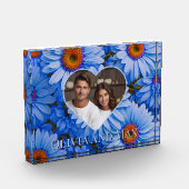 Retro hübsch Blue Blütenblauer Gänseblütenmuster Fotoblock (Links)