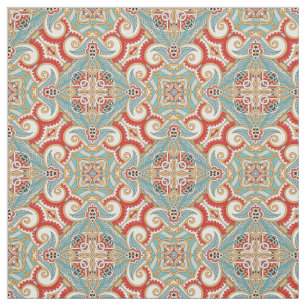 Retro Hübsch Chic Red Aquamarin Floral Mosaik Must Stoff