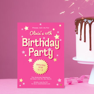 Retro Hübsch Pink Stars Geburtstagsparty Folieneinladung