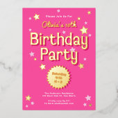 Retro Hübsch Pink Stars Geburtstagsparty Folieneinladung (Vorderseite)