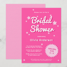 Retro Hübsch rosa Stars Brautparty Einladung