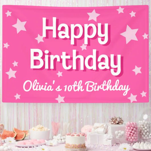 Retro Hübsch rosa Sterne Happy Birthday Banner