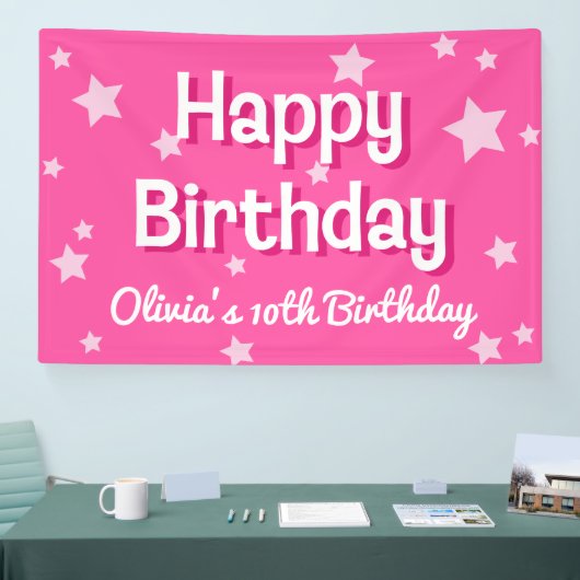 Retro Hübsch rosa Sterne Happy Birthday Banner (Messe)
