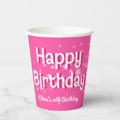 Retro Hübsch rosa Sterne Happy Birthday Pappbecher (Vorderseite)
