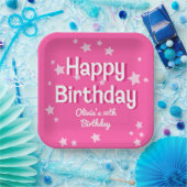 Retro Hübsch rosa Sterne Happy Birthday Pappteller (Party)
