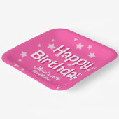 Retro Hübsch rosa Sterne Happy Birthday Pappteller (Gewinkelt)
