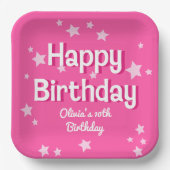 Retro Hübsch rosa Sterne Happy Birthday Pappteller (Vorderseite)
