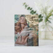 Retro hübsche Blondine mit Perlen Collage Postkarte (Stehend Vorderseite)