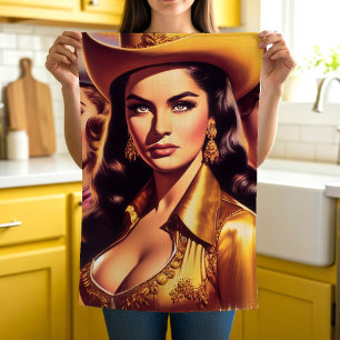 Retro-hübsche Cowgirls Geschirrtuch