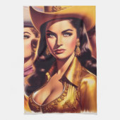Retro-hübsche Cowgirls Geschirrtuch (Vertikal)